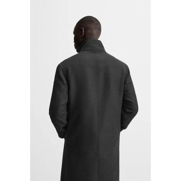 Zara Mens Overcoat Coat Mid length Medium M Gray Removeable Collar 6494/602 NWT - Picture 4 of 15